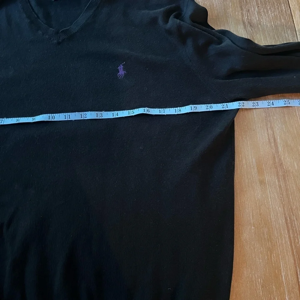 Polo Ralph Lauren Black Pima Cotton V-Neck Sweater Purple Pony - Men’s large